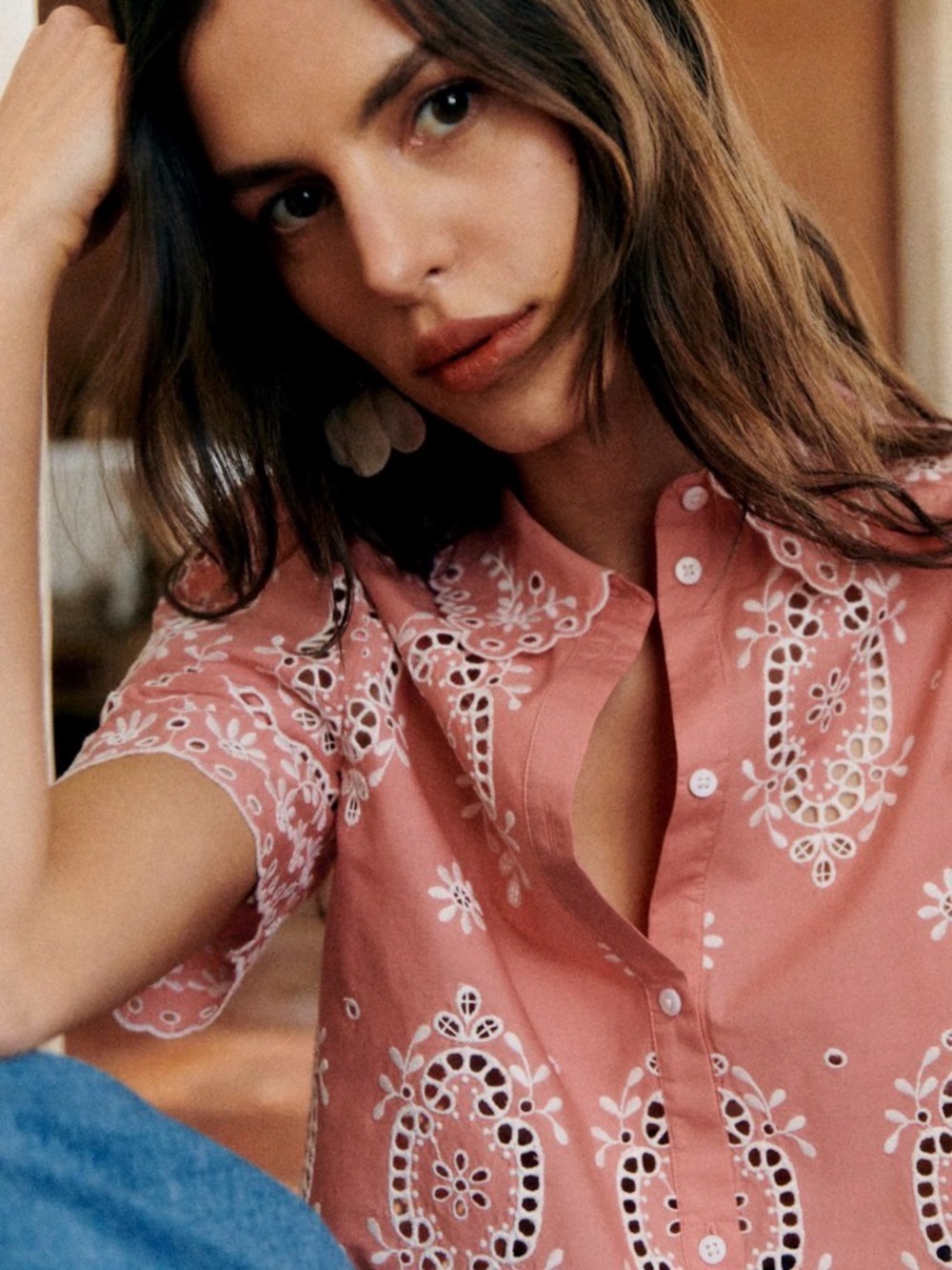 Sezane Elvira Blouse Ecru Pink size 38 - Picture 2 of 7